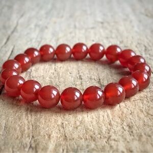Men's Carnelian Gemstone Beaded Stretch Bracelet - 10mm Beads